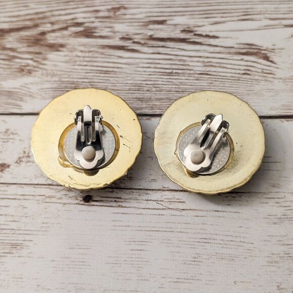 Vintage Clip On Earrings - Orange & Gold Tone Large Statement 1 & 3/8" - Picture 7 of 8